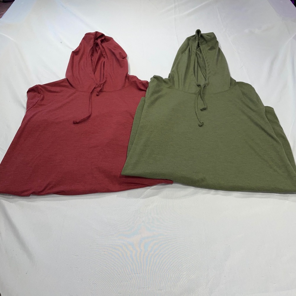 Duluth Trading Co Women XL Wool Blend Tunic Hoodie Set Red Green 2 Pack